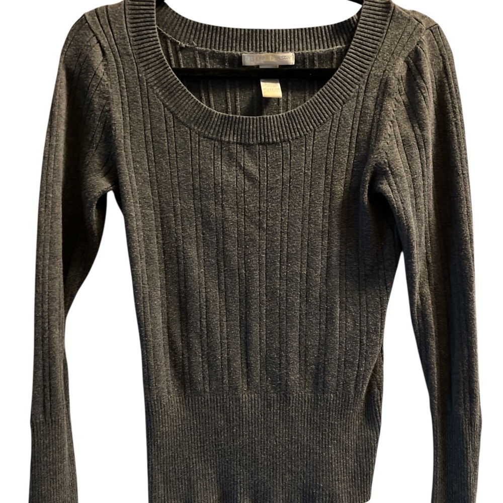 VTG Y2K Hillard & Hanson Charcoal Cotton/Rayon Sweater Ribbed Buttons GUC